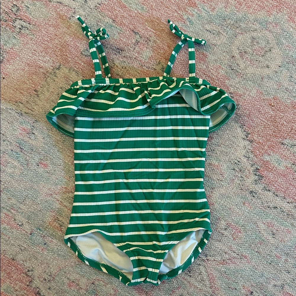 Hanna Andersson Green and White Striped Bathing Suit